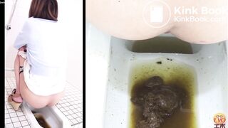 2 Japanese girls diarrhea in floor toilet.