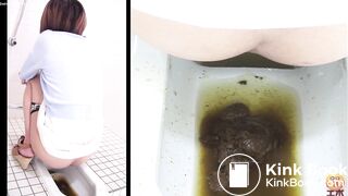 2 Japanese girls diarrhea in floor toilet.