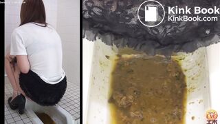 2 Japanese girls diarrhea in floor toilet.