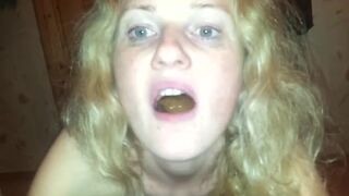 Blonde swallowing shit