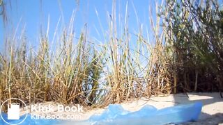 Girl shitting at the beach