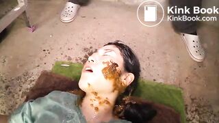 Asian woman eats lots of shit
