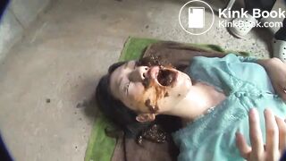 Asian woman eats lots of shit