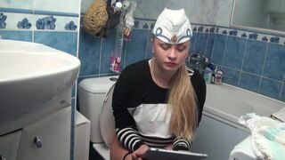 Blonde sailor girl pooping