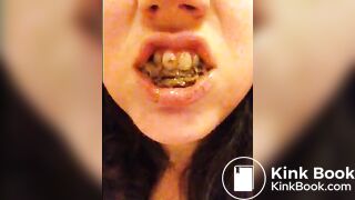 Pig chews and swallows her own shit.