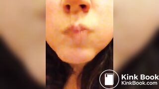 Pig chews and swallows her own shit.