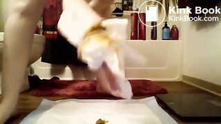 White Teen Spread Eagle On Bathroom Floor Pooping