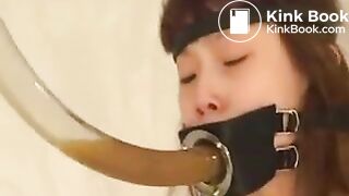 Petite human toilet girl being used