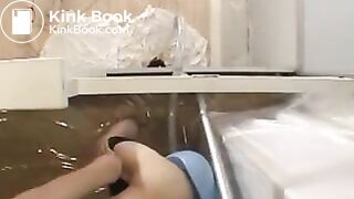 Petite human toilet girl being used