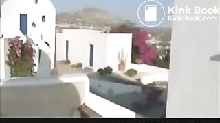 Girl in bikini shitting