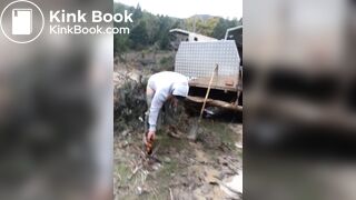 Trucker Takes a Shit Outdoors in Front of Mates