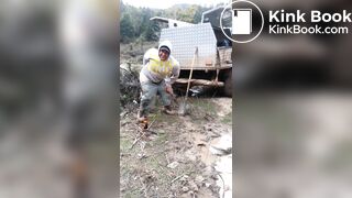 Trucker Takes a Shit Outdoors in Front of Mates
