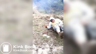 Trucker Takes a Shit Outdoors in Front of Mates