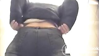 Toilet spycam behind the girl