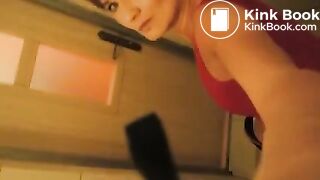 girl pooping on public toilet (selfie)