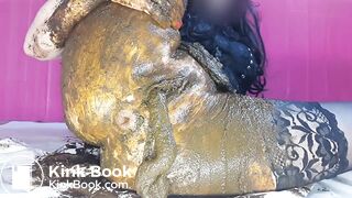 Smearing saved shit and fresh shit and stuffing it in