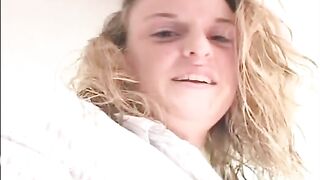 Blonde teen poops on a plate