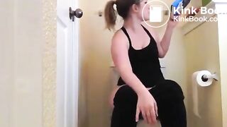 Girl poops on the toilet
