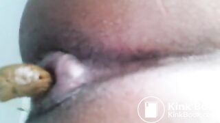 Big booty ebony poops big turd in toilet