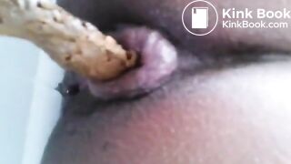 Big booty ebony poops big turd in toilet