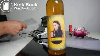 A bottle of pis and a jar of shit, ready to deliver