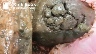 A bit messy shit in a pastic pantyhose