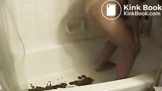 Cute teen forcefully poops and pees Into bathtub