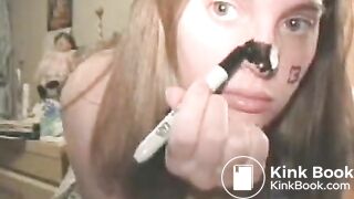 Crying with shitty dildo