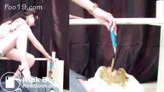 3 Girls Violently Shitting Into Slaves Mouth