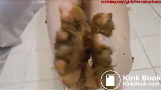 cute bbw pees panties, shits on floor, rubs feet in shit