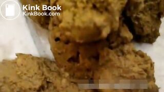 Cute girl standing pooping in toilet