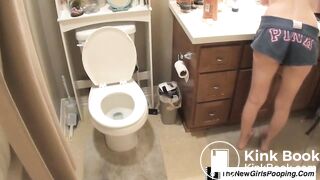 Big boob Blonde Toilet Plops