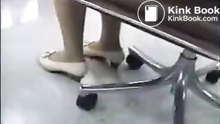 Asian woman poops her skirt.