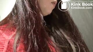 Sexy teen pooping in public toilet