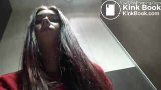 Sexy teen pooping in public toilet