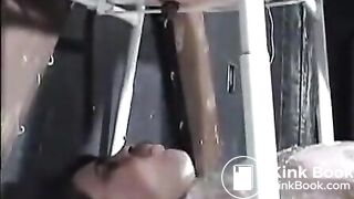 two girls use human toilet