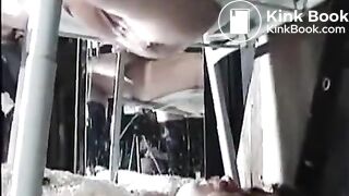 two girls use human toilet