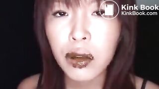 Japanese girl eating her own shit