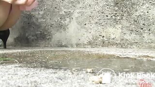 Two girls spray enema outside