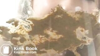 Girl eats her own shit after pooping on the table - part 1