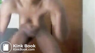 Cute ebony girl rubbing shit on her face