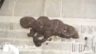 Skinny Milf poops on paper