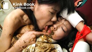 Two girls pooping, kissing and sleeping in their liquid shit