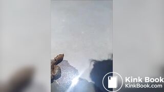 Hot girl pooping huge turd outside
