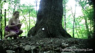 Pregnant girl pooping in woods