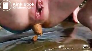 ginger eats her scat on the beach