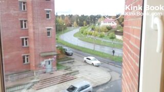 Hot Blond Public Balcony Panty poop