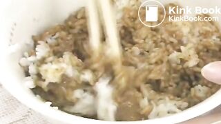 Girl mixed rise with shit and tries to eat the meal