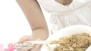 Girl mixed rise with shit and tries to eat the meal