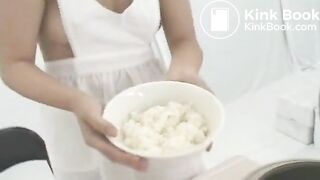 Girl mixed rise with shit and tries to eat the meal